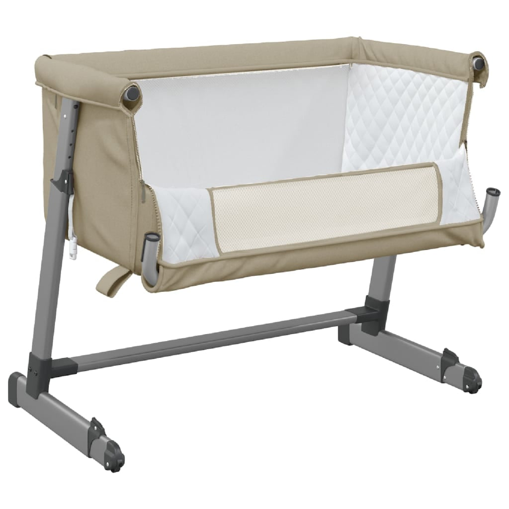 Vidaxl Cuna Con Colchón Tela De Lino Gris Taupe_3