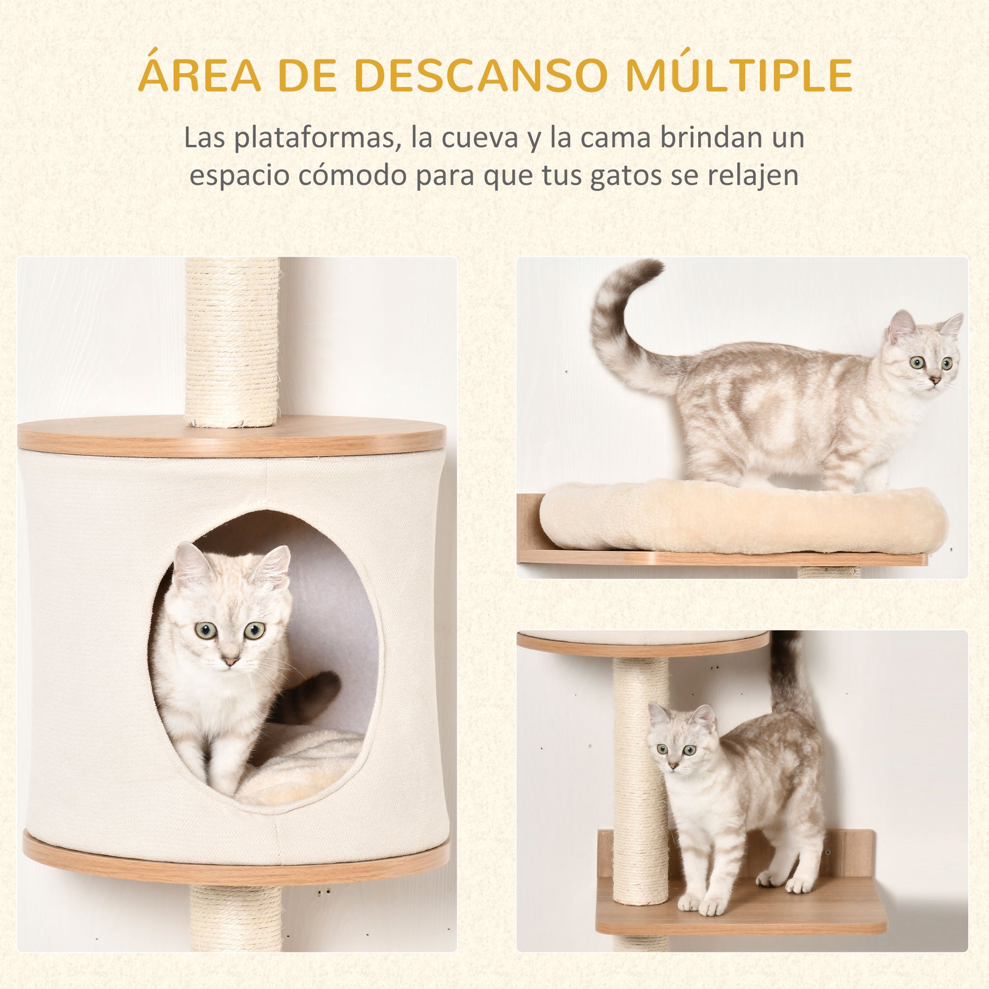 Pawhut Árbol Para Gatos De Pared Con Plataformas Cojín Extraíble Poste Rascador_4