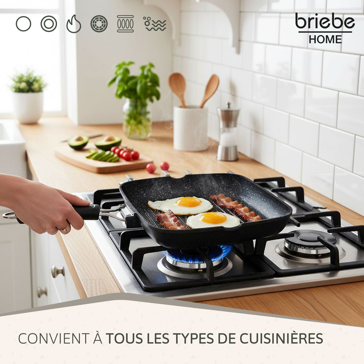 Briebe Grill Asador, Inducción, Antiadherente Titanio 34x24cm Aluminio Fundido Sin Pfoa Mango Plegable, Gp1160, Negro_4