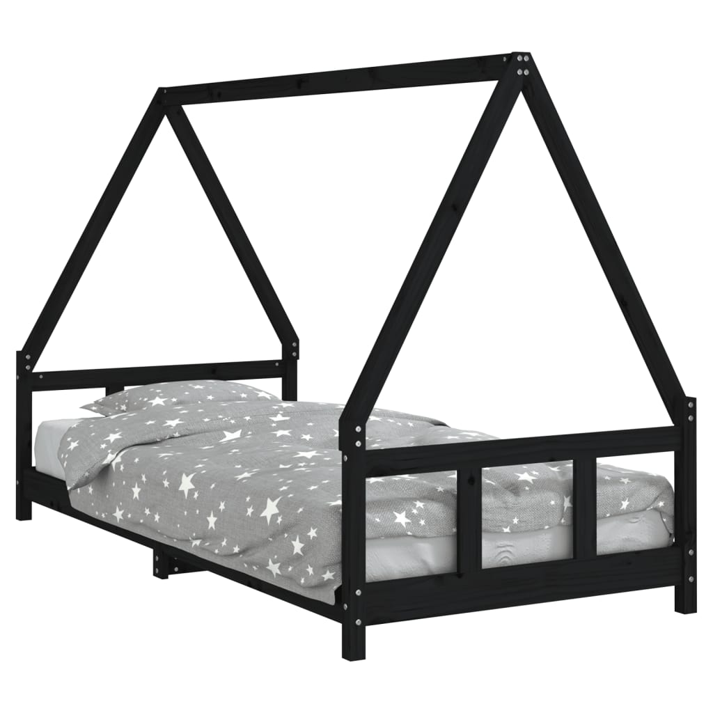 Estructura De Cama Para Niños Madera De Pino Negro 90x200 Cm / Vetonek_0
