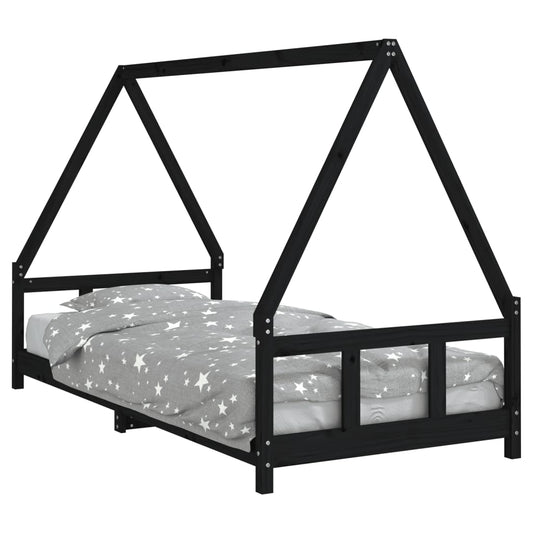Estructura De Cama Para Niños Madera De Pino Negro 90x200 Cm / Vetonek_0