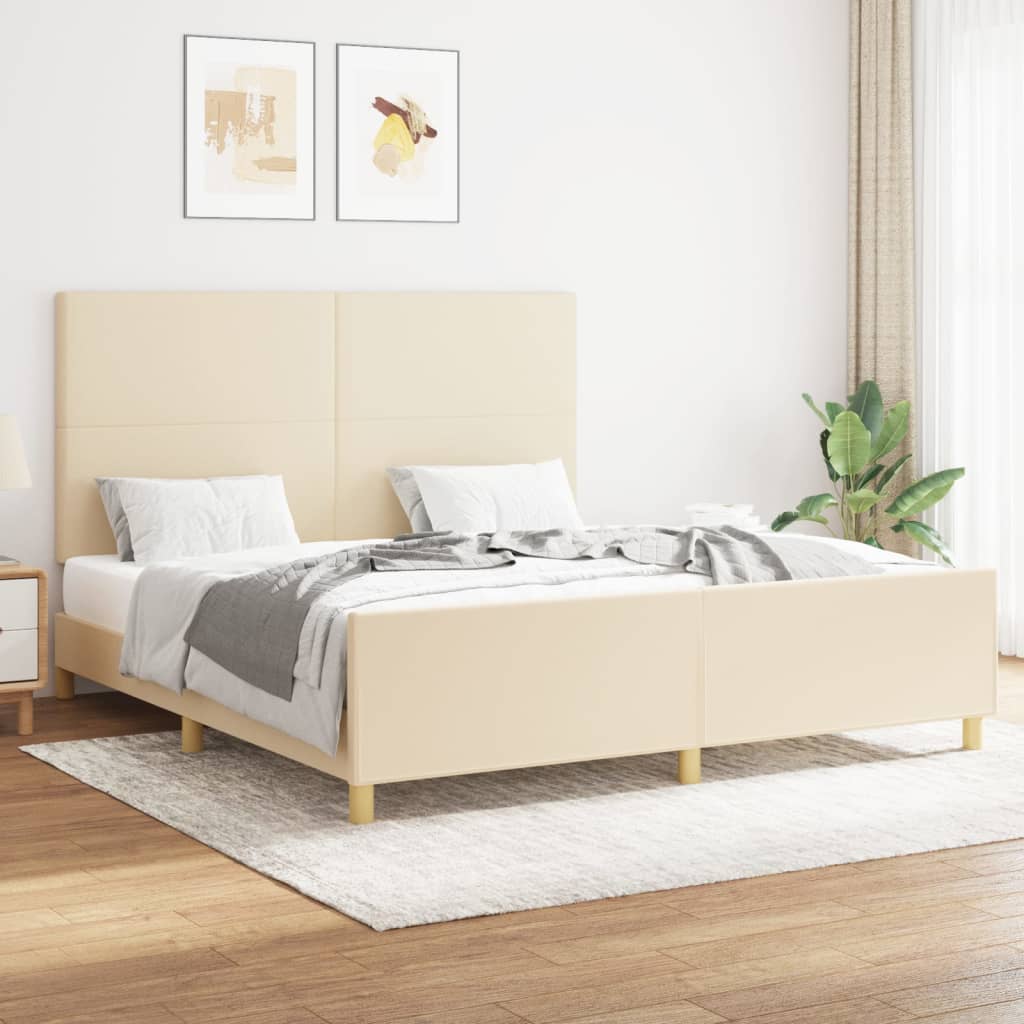 Estructura De Cama Con Cabecero De Tela Color Crema 160x200 Cm / Vetonek_4