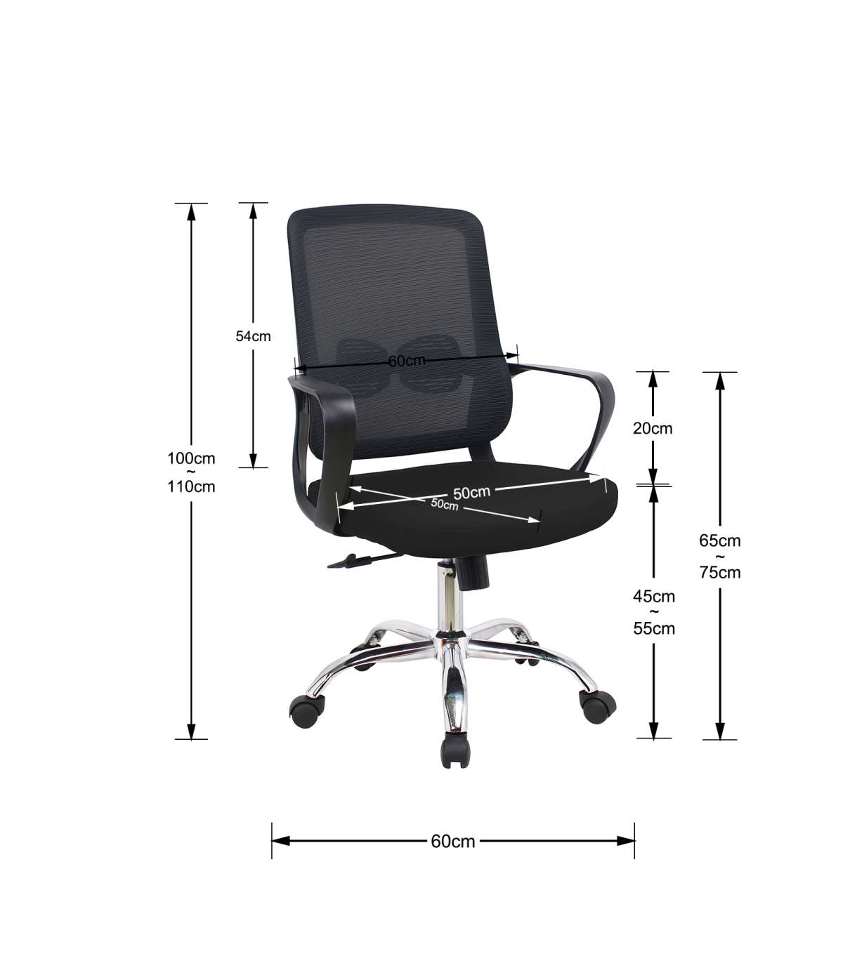 Silla Despacho Giratoria Elevable Acabado Negro, 60m(ancho) 100/110cm(altura) 61cm(fondo)_2