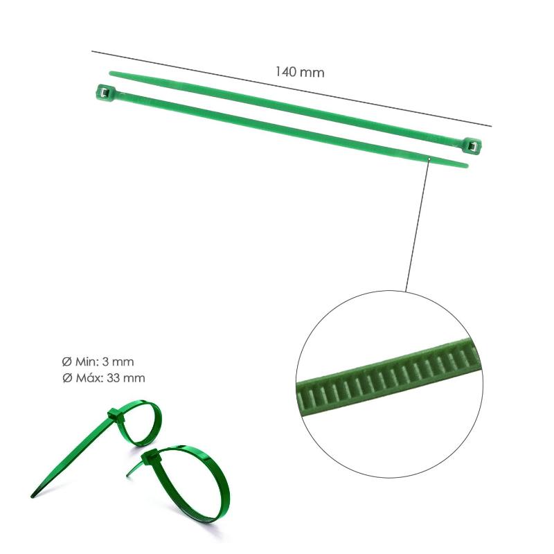 Brida Nylon 100%. Color Verde 3,6 X 140 Mm. Bolsa 100 Unidades. Abrazadera Plastico, Organizador Cables, Alta Resistencia_1