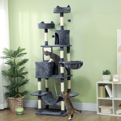 Pawhut Árbol Rascador Para Gatos Grande Altura 206 Cm Con Hamacas Gris Oscuro_1