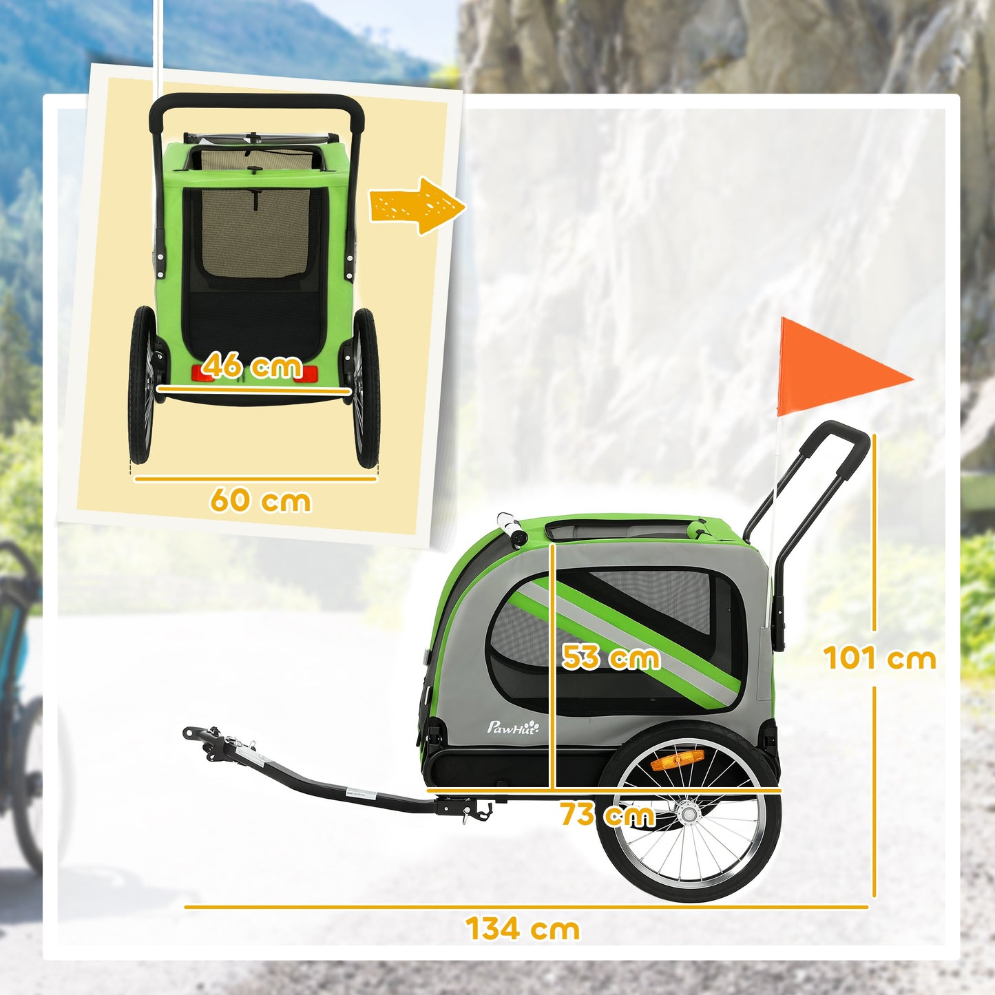 Pawhut Remolque De Bicicleta Para Perros 2 En 1 Con Arnés De Seguridad Verde_2