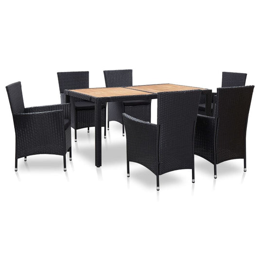 Vidaxl Set Comedor De Jardín 7 Piezas Y Cojines Ratán Sintético Negro_0