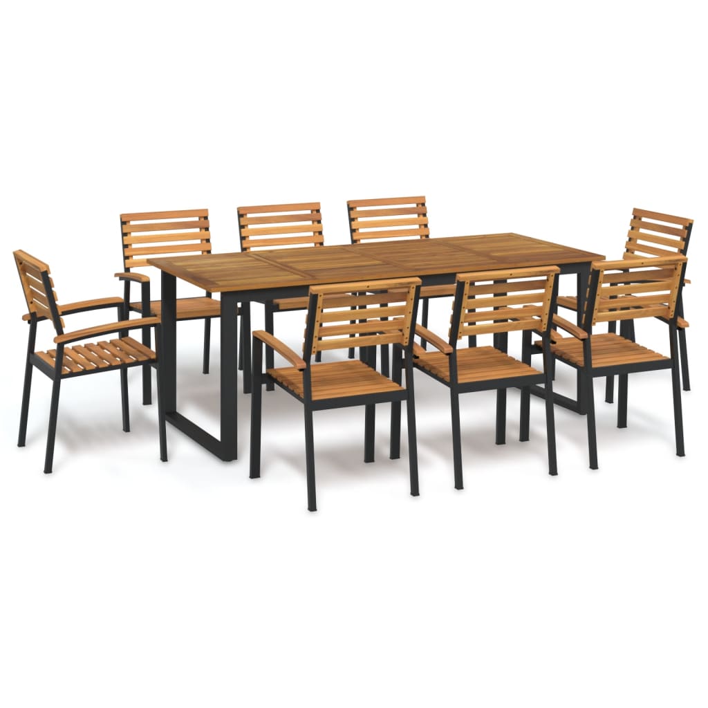 Juego De Comedor De Jardín 9 Pzas Madera Maciza Acacia Y Metal / Vetonek_0