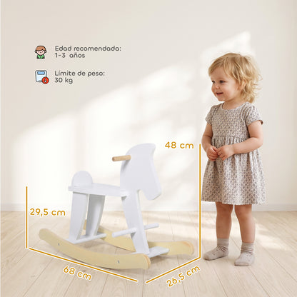 Homcom Caballito Balancín Para Bebés Diseño Clásico Base De Madera Blanco_2