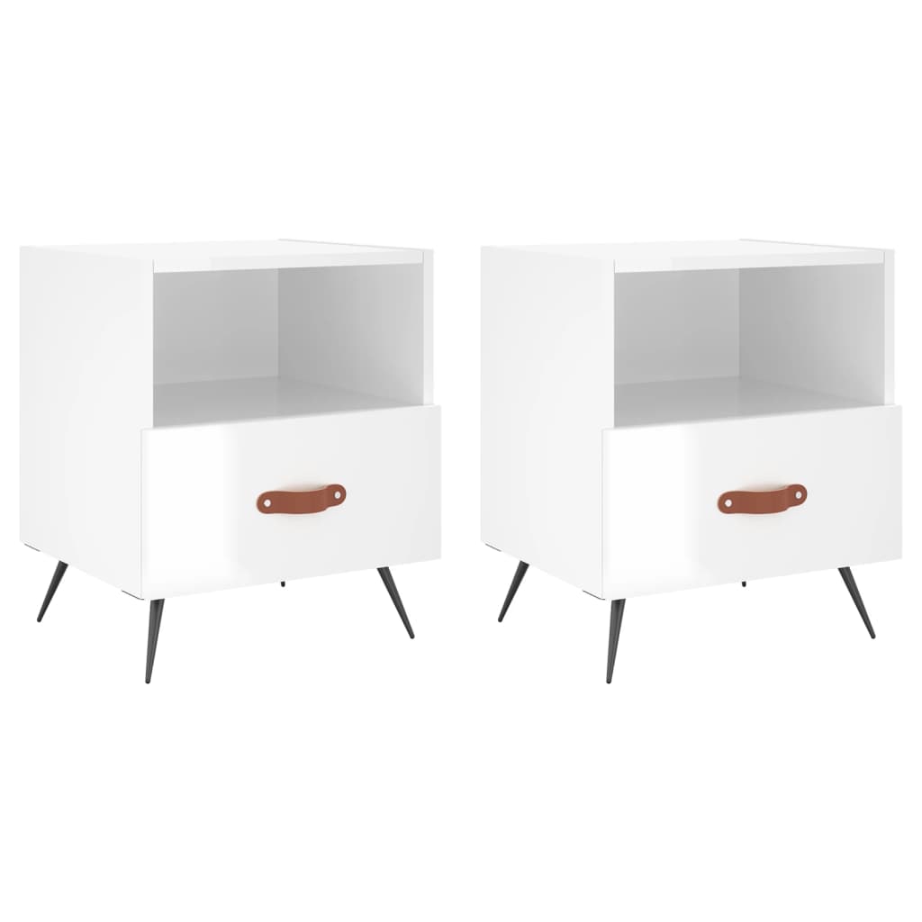 Mesita Noche 2 Uds Madera Ingeniería Blanco Brillo 40x35x47,5cm_0
