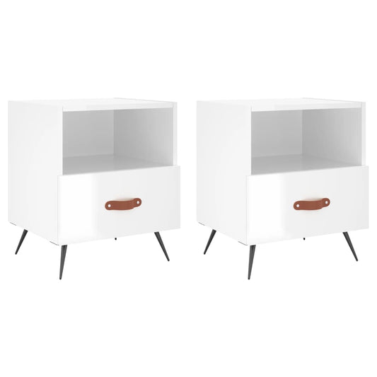 Mesita Noche 2 Uds Madera Ingeniería Blanco Brillo 40x35x47,5cm_0