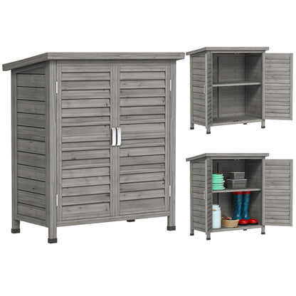 Outsunny Cobertizo Almacenamiento Madera Jardín 2 Estantes Interiores Gris_0