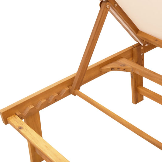 Tumbonas 2 Uds Con Mesa Madera Maciza Acacia Y Textileno Crema / Vetonek_0