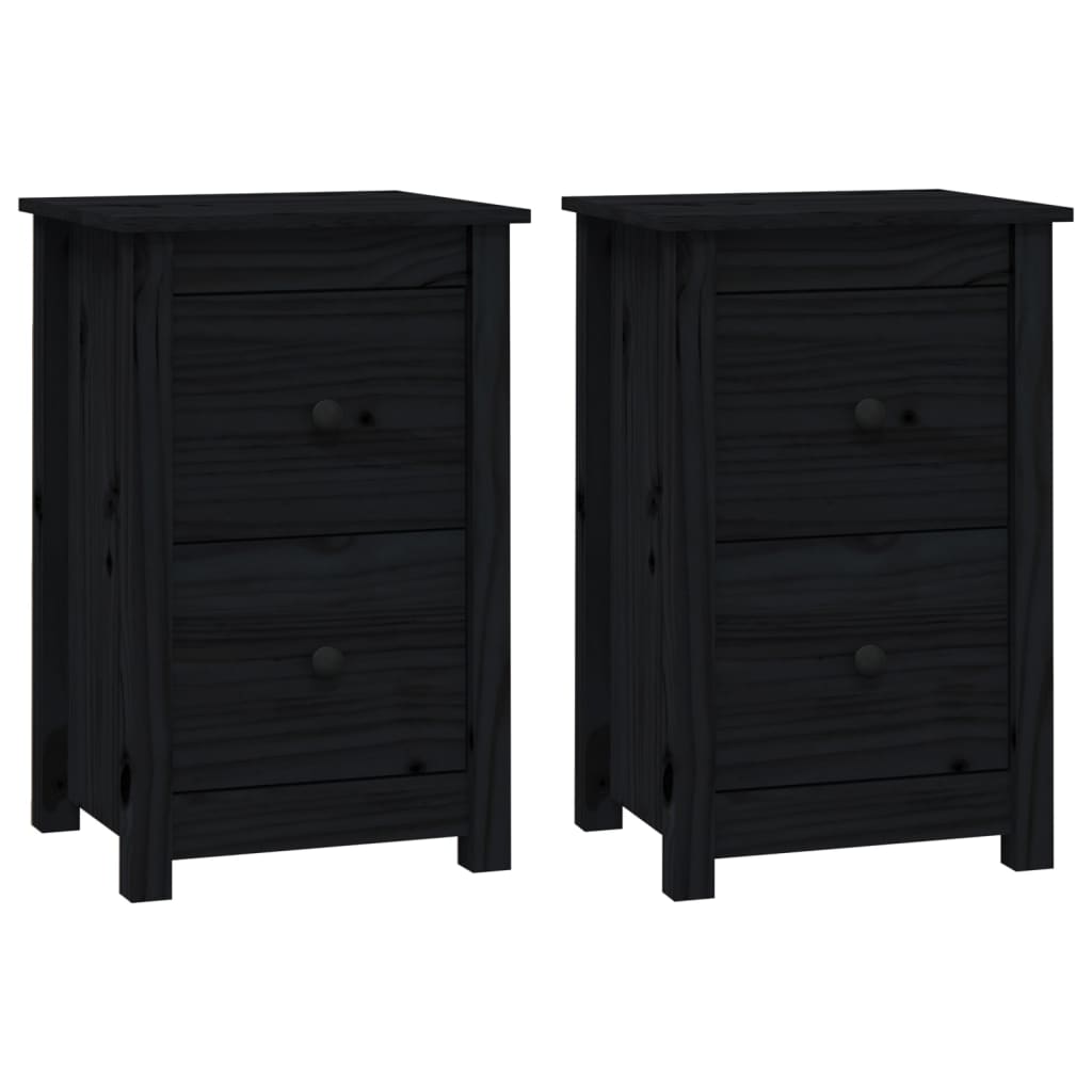 Mesitas De Noche 2 Uds Madera Maciza De Pino Negro 40x35x61,5cm_0