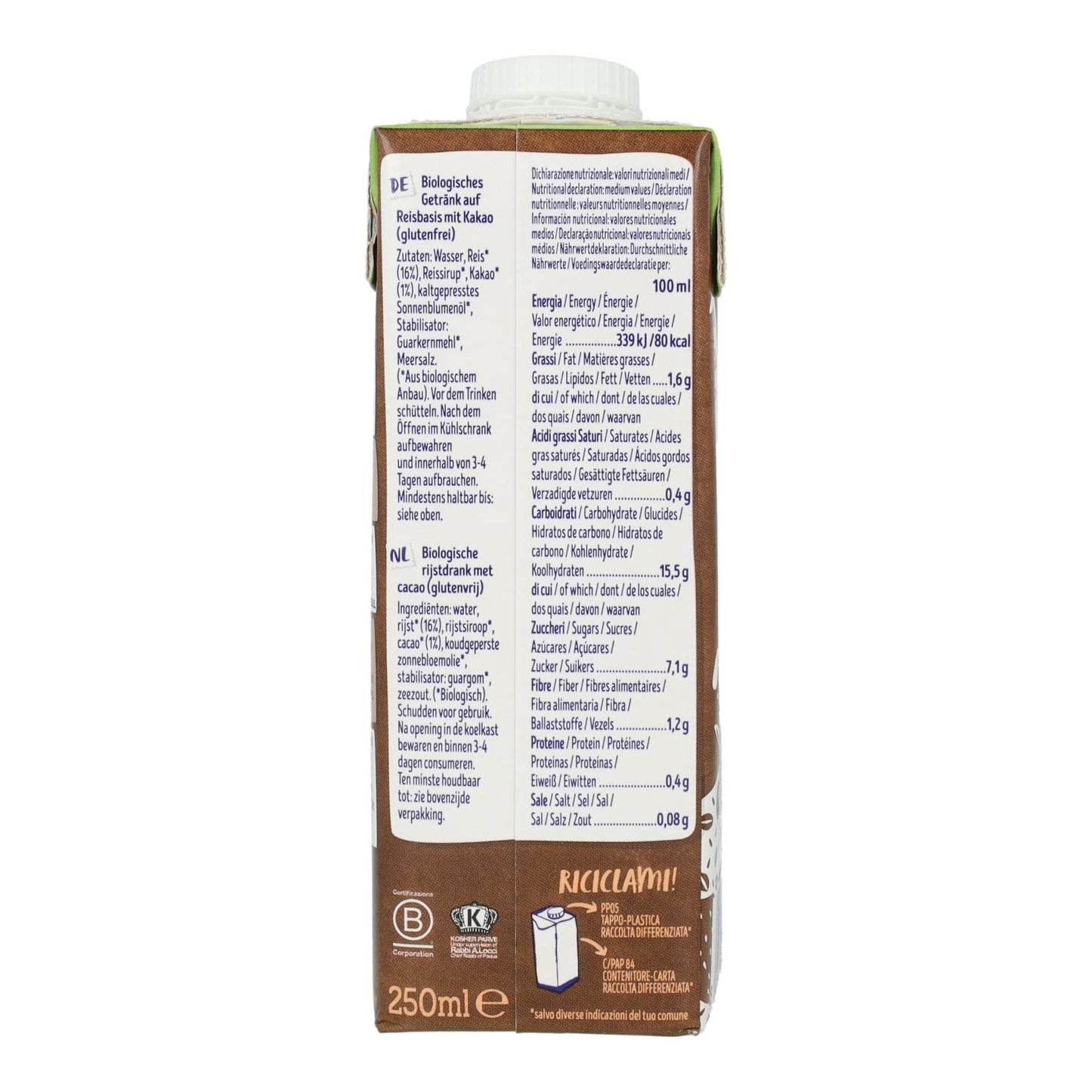 Bebida Mini de Arroz con Cacao BIO Isola Bio 250 ml
