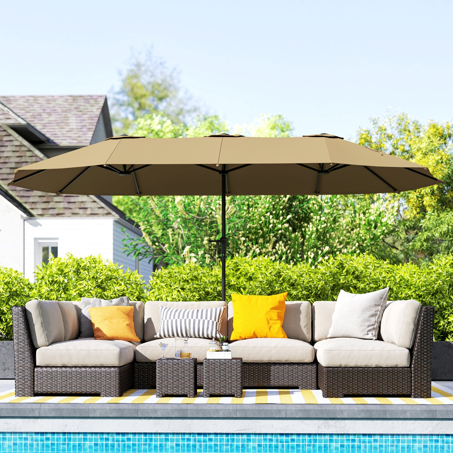 Outsunny Sombrilla Doble 4x2,2 M Con Manivela Manual Impermeable Café_1