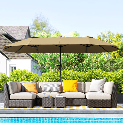 Outsunny Sombrilla Doble 4x2,2 M Con Manivela Manual Impermeable Café_1