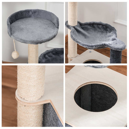 Pawhut Árbol Rascador De Gato Con Hamaca Plataformas Cueva Poste Para Rascar_3