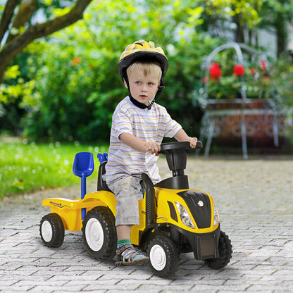 Homcom Tractor Con Remolque Para Niños 12-36 Meses Con Faros Pala Y Rastrillo_1