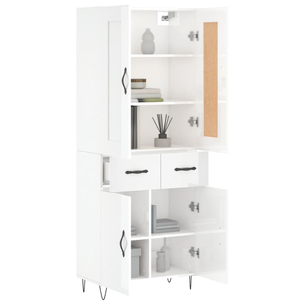 Aparador Alto Madera Contrachapada Blanco Brillo 69,5x34x180 Cm_2