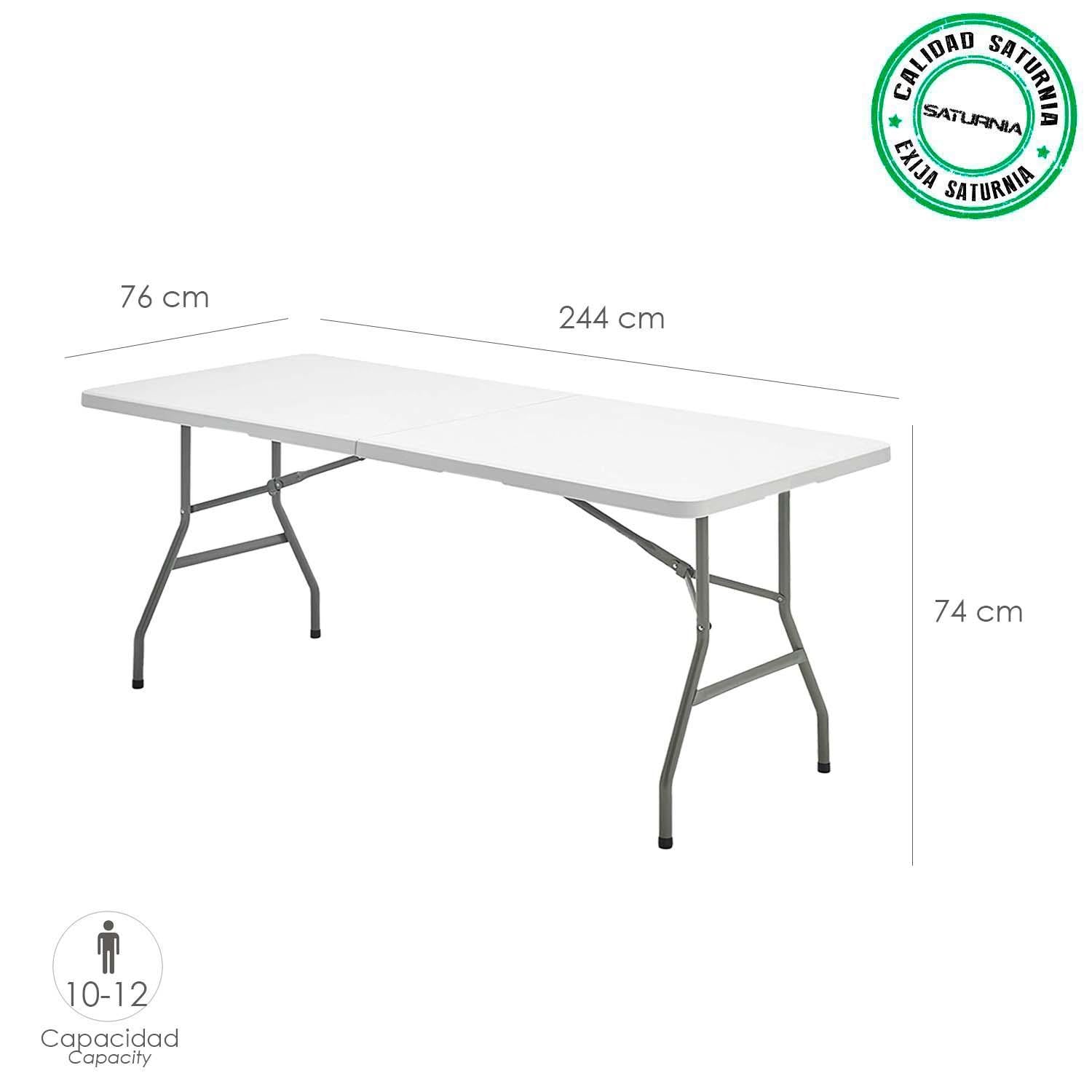 Mesa Plegable Rectangular Hdpe Multifuncional, Portatil, Resistente,multiusos 244x76x74 Cm. Color Blanco