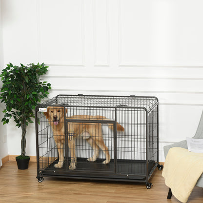 Pawhut Jaula De Metal Para Perros Plegable Con Ruedas Bandeja Extraíble_1