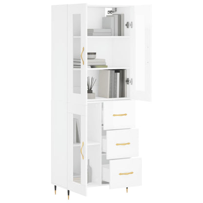 Aparador Alto Madera Contrachapada Blanco Brillo 69,5x34x180 Cm_2