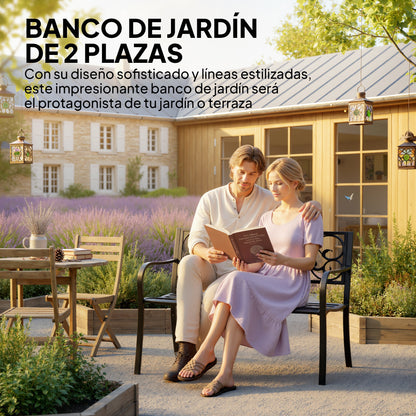 Outsunny Banco De Jardín De Acero Carga 240 Kg Para Patio 127x60x89 Cm Negro_3