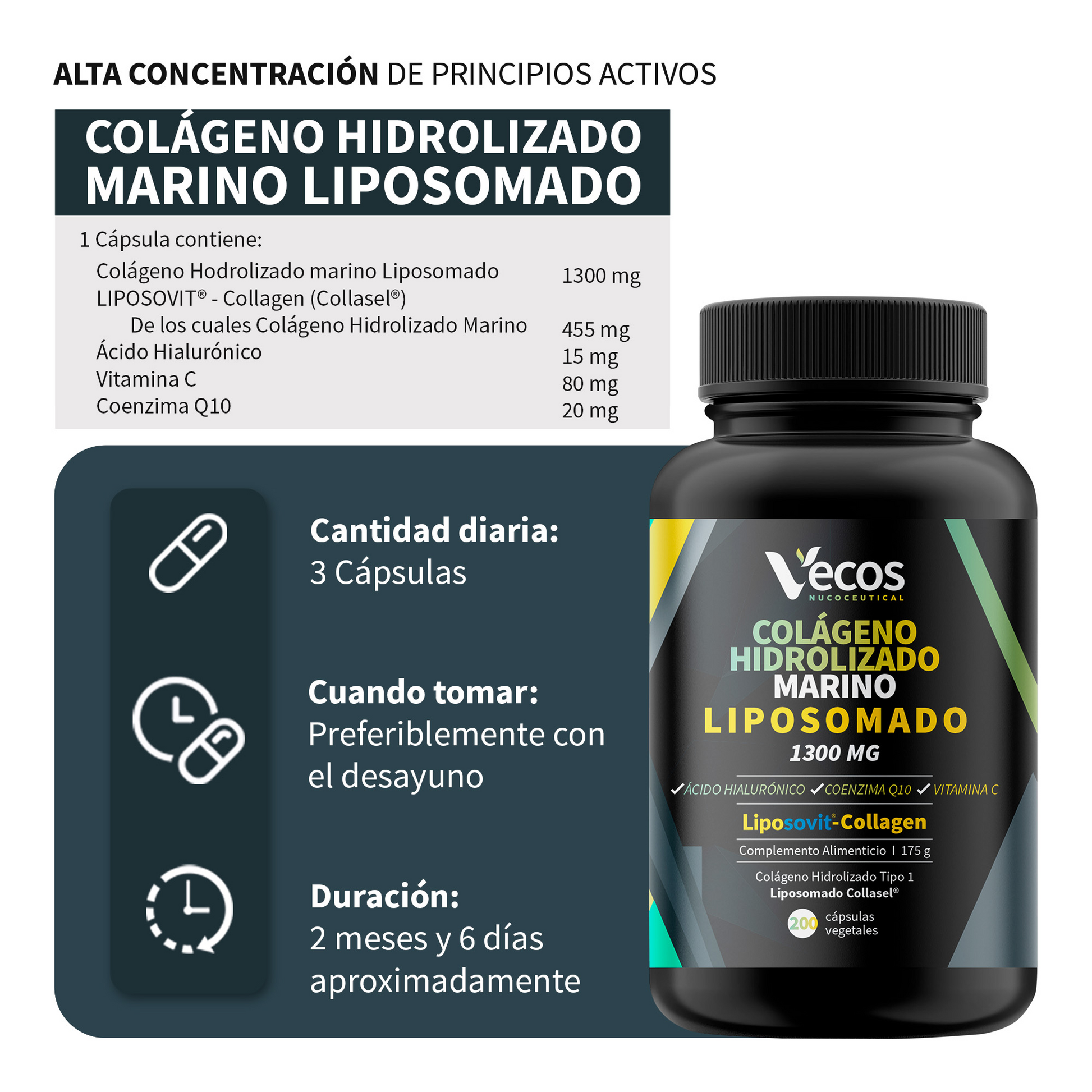 Colágeno Marino Liposomado VECOS (200 cápsulas) | Piel y articulaciones | Ácido hialurónico y Vitamina C | Liposovit®_2