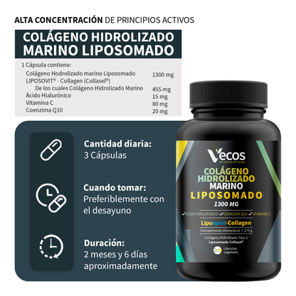 Colágeno Marino Liposomado VECOS (200 cápsulas) | Piel y articulaciones | Ácido hialurónico y Vitamina C | Liposovit®_2