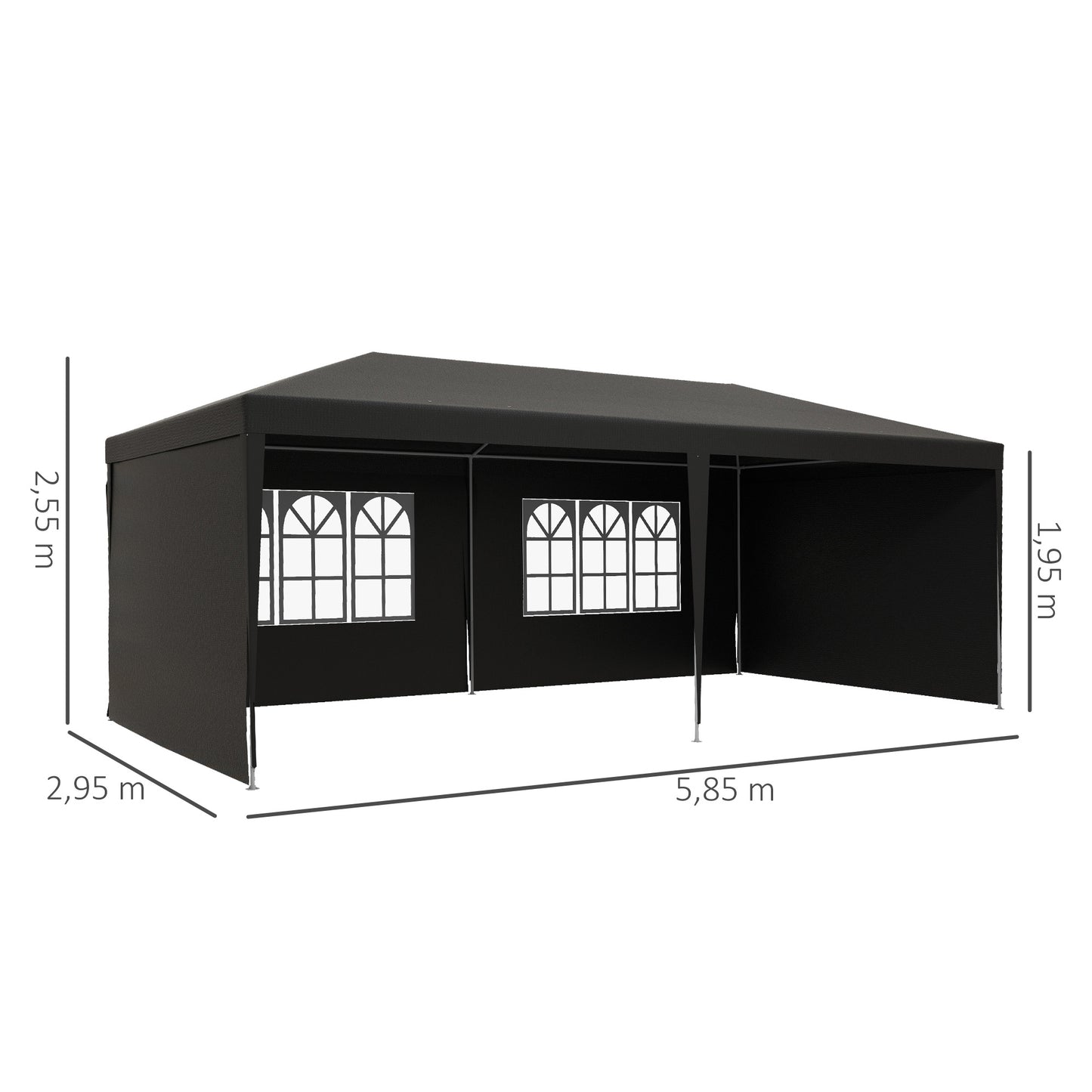 Outsunny Carpa De Jardín 6x3m Con 4 Paredes Laterales 2 Ventanas Visibles Gris_2