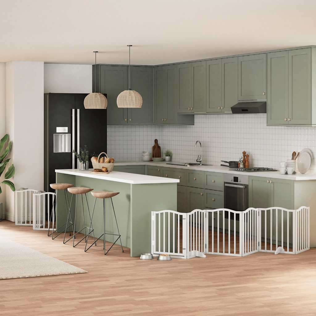 Vidaxl Puerta De Perros Plegable 12 Paneles Madera Álamo Blanca 600 Cm_1