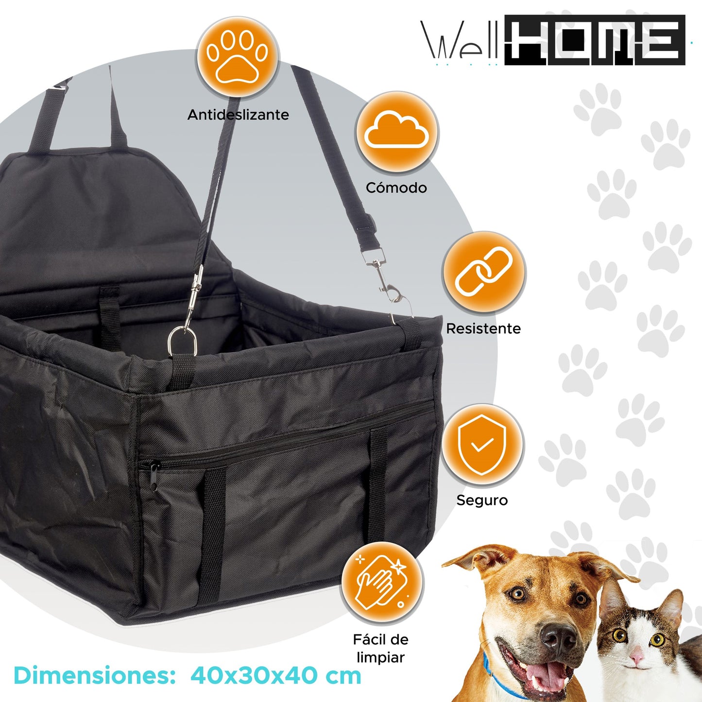 Well Home - Cesto Transportín Para Mascotas 40x30x40cm Color Negro