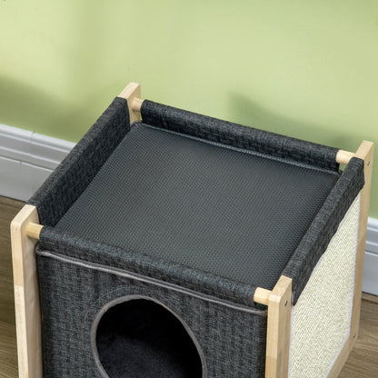 Pawhut Cama Cueva Para Gatos De Madera Con Cojín Extraíble 40x40x40,5 Cm Gris_3