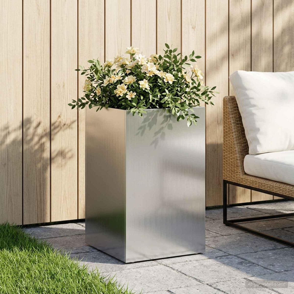 Macetero De Jardín Plateado 40 X 40 X 50 Cm Acero Galvanizado_1
