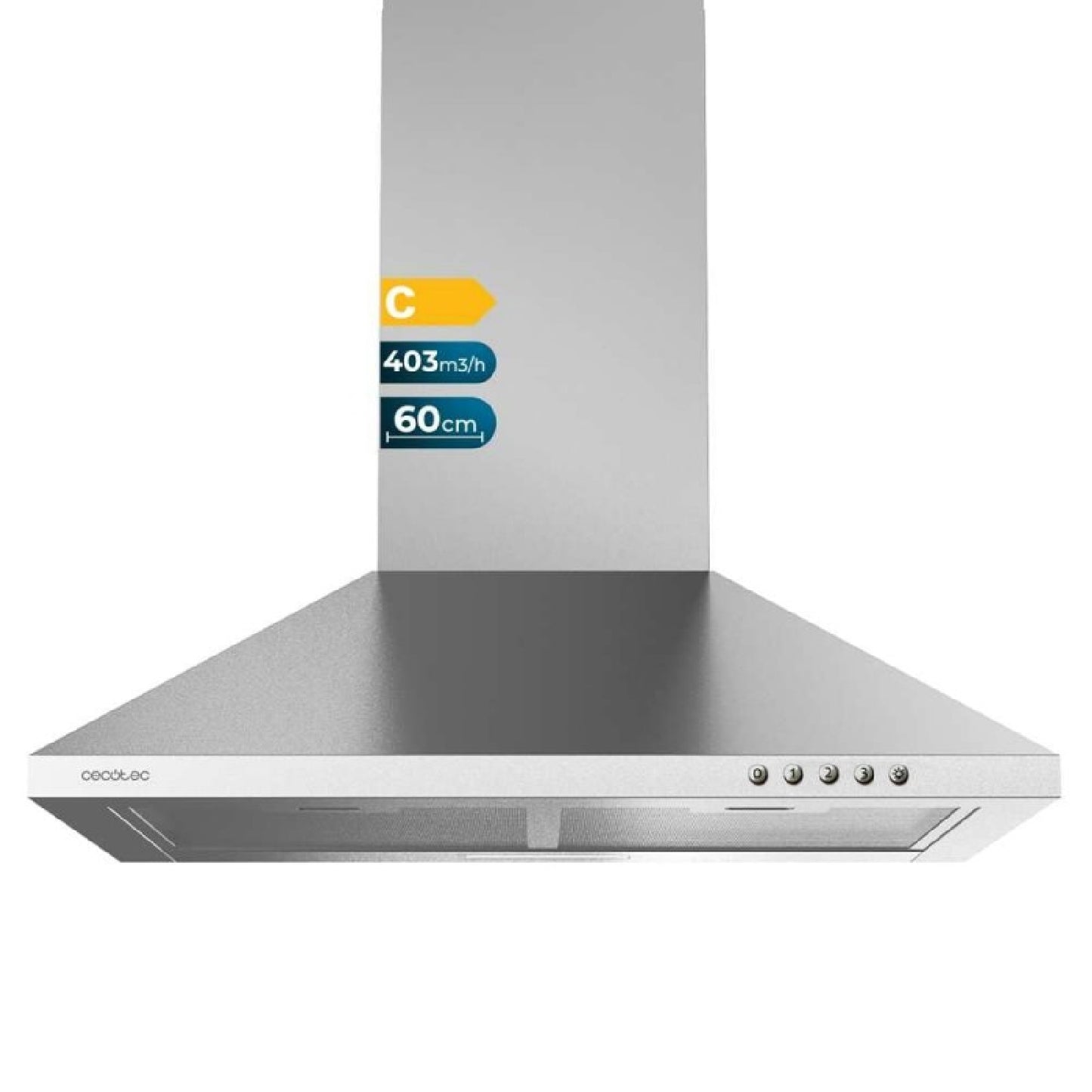 Campana Extractora De 60 Cm Flux Pm 604300 Inox C. Forma De Pirámide, Acabado Inox, Potencia Succión 403m3/h, Motor 105w, Clase C, Control Mecánico,_0