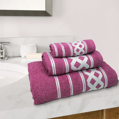 Juego De 3 Toallas De Baño De Algodón De Rizo 450 Gr/m2, De 50x30; 100x50; 150x100 Cm., Color Fucsia_5