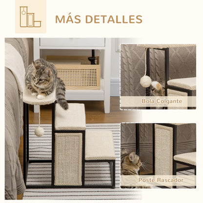 Pawhut Escalera Para Perros De 3 Niveles Con Bola Colgante 47x45x47 Cm Crema_4