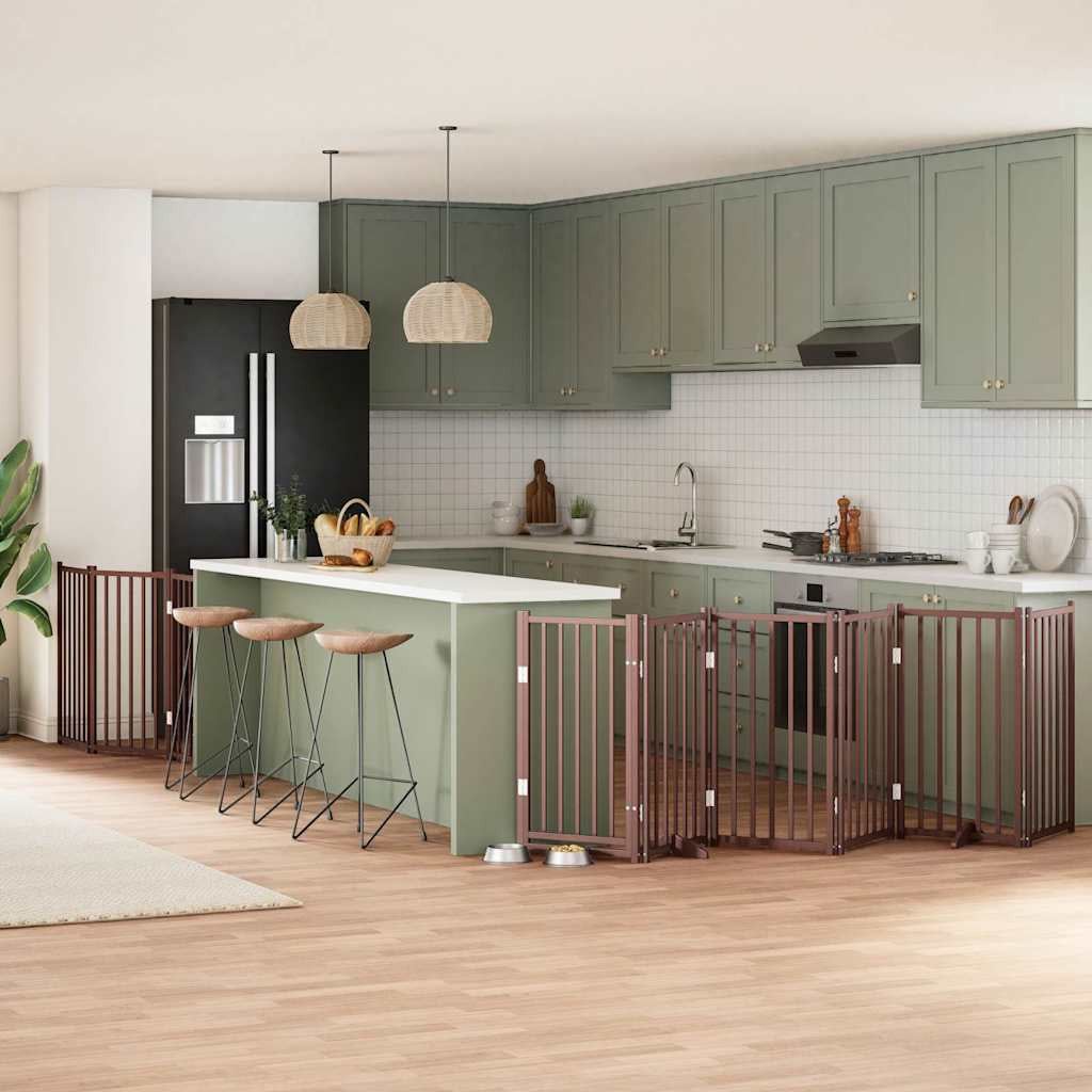 Vidaxl Puerta De Perros Plegable 9 Paneles Madera Álamo Marrón 450 Cm_1