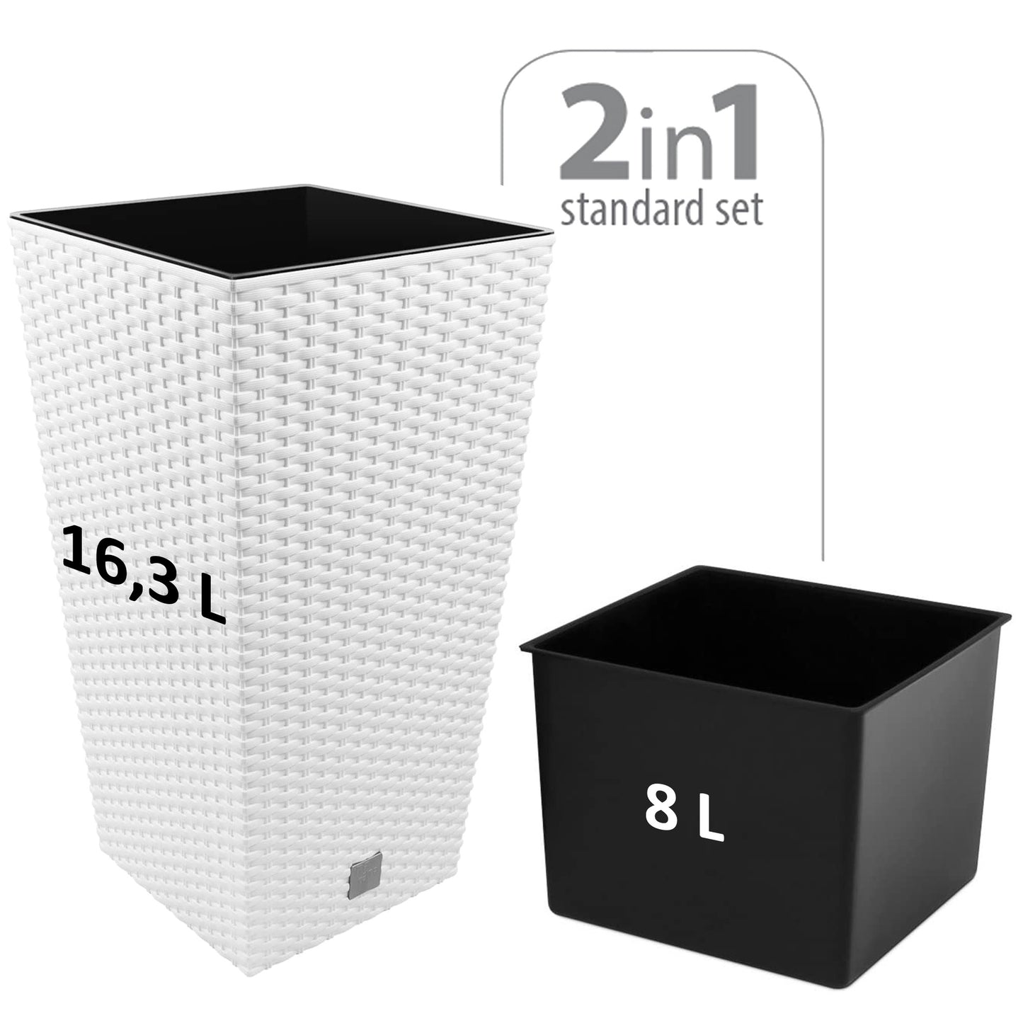 Maceta Rato De 16,3 Litros Con Inserto 22,5 X 22,5 X 42 Cm En Color Blanco_1