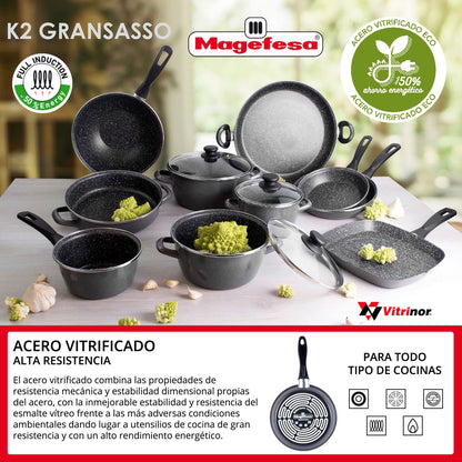 Magefesa K2 Gransasso Cazo 16, Acero Esmaltado Vitrificado, En Gris, Inducción Y Lavavajillas_2