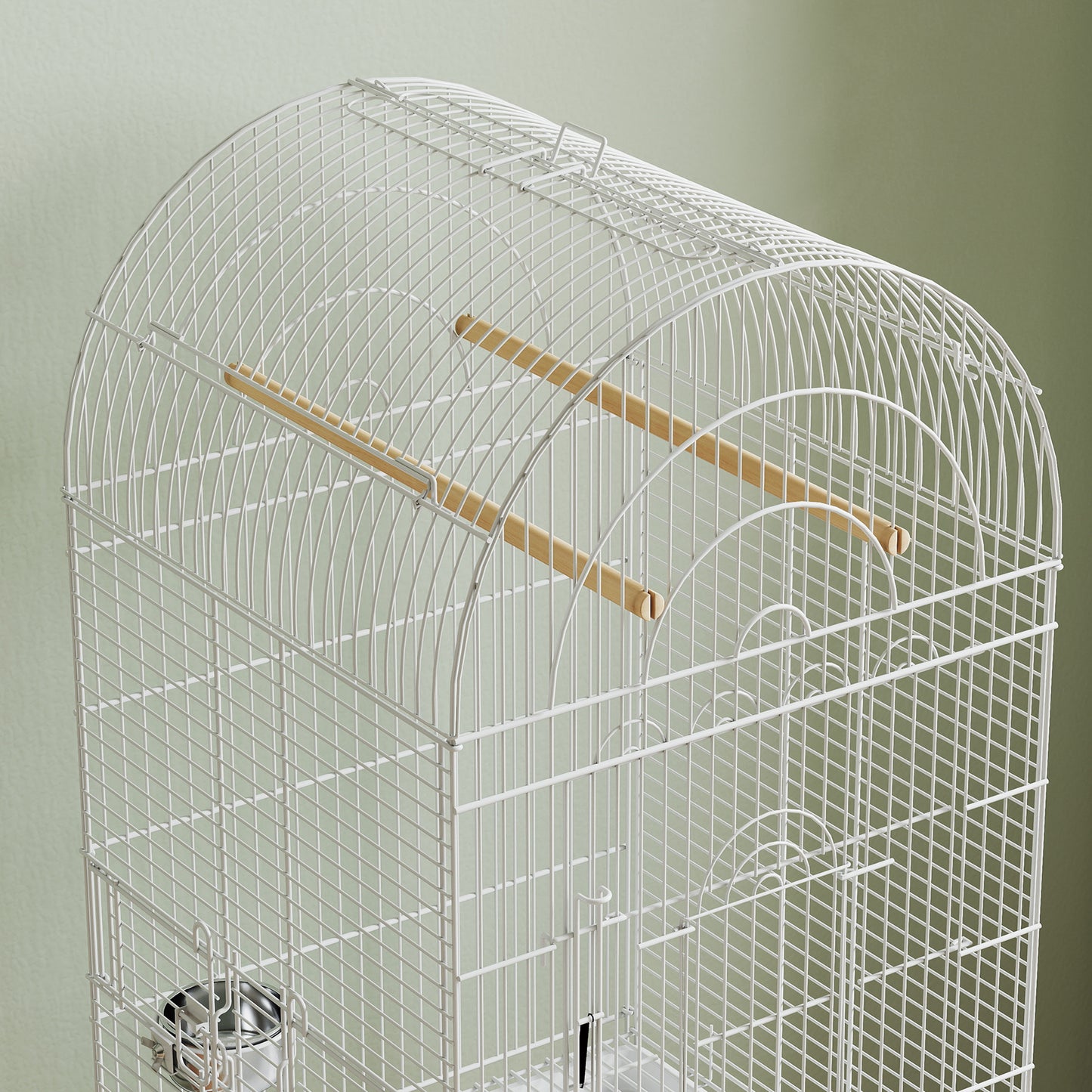 Pawhut Jaula Para Pájaros Con Ruedas Y Estante 2 Comederos 51x51x153 Cm Blanco_3