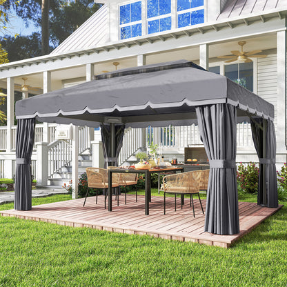 Outsunny Cenador De Jardín 4x3 M Con Doble Techo 4 Cortinas Y Mosquitera Gris_1