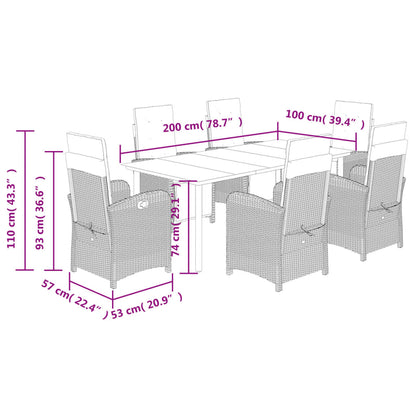 Set Comedor De Jardín 7 Pzas Con Cojines Ratán Sintético Beige / Vetonek_2