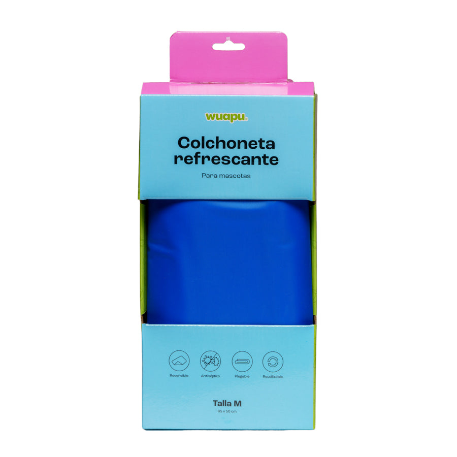 Colchoneta De Gel Refrescante Para Perro Talla L De 90x50cm En Color Azul Liso Wuapu
