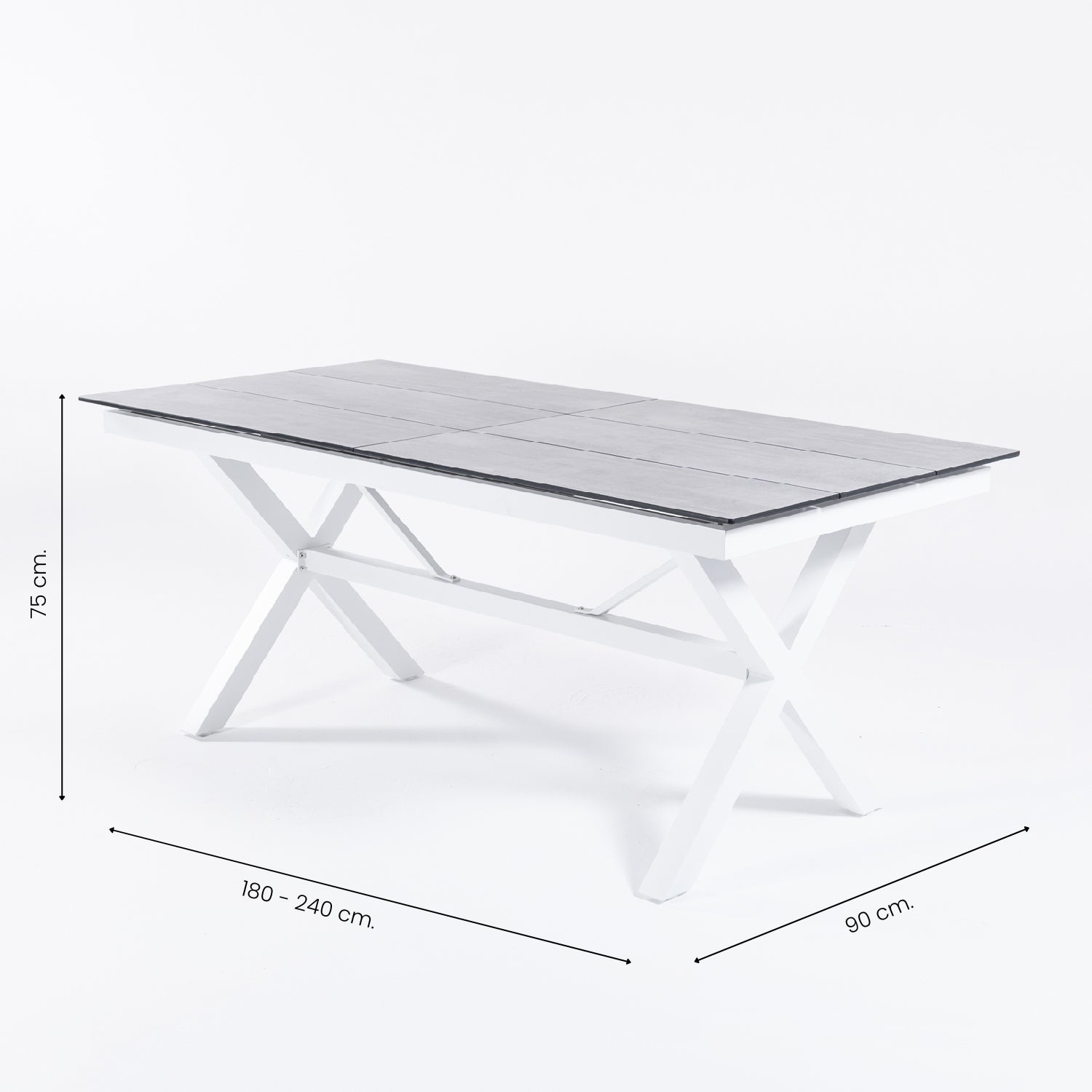 Conjunto De Mesas Y Sillas Reclinables De Terraza, Mesa Extensible 180 A 240 Cm, Aluminio Y Hpl, Color Blanco_4
