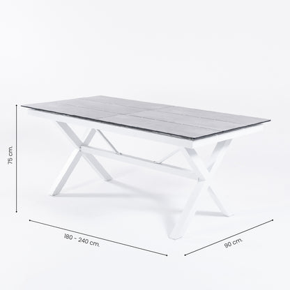 Conjunto De Mesas Y Sillas Reclinables De Terraza, Mesa Extensible 180 A 240 Cm, Aluminio Y Hpl, Color Blanco_4