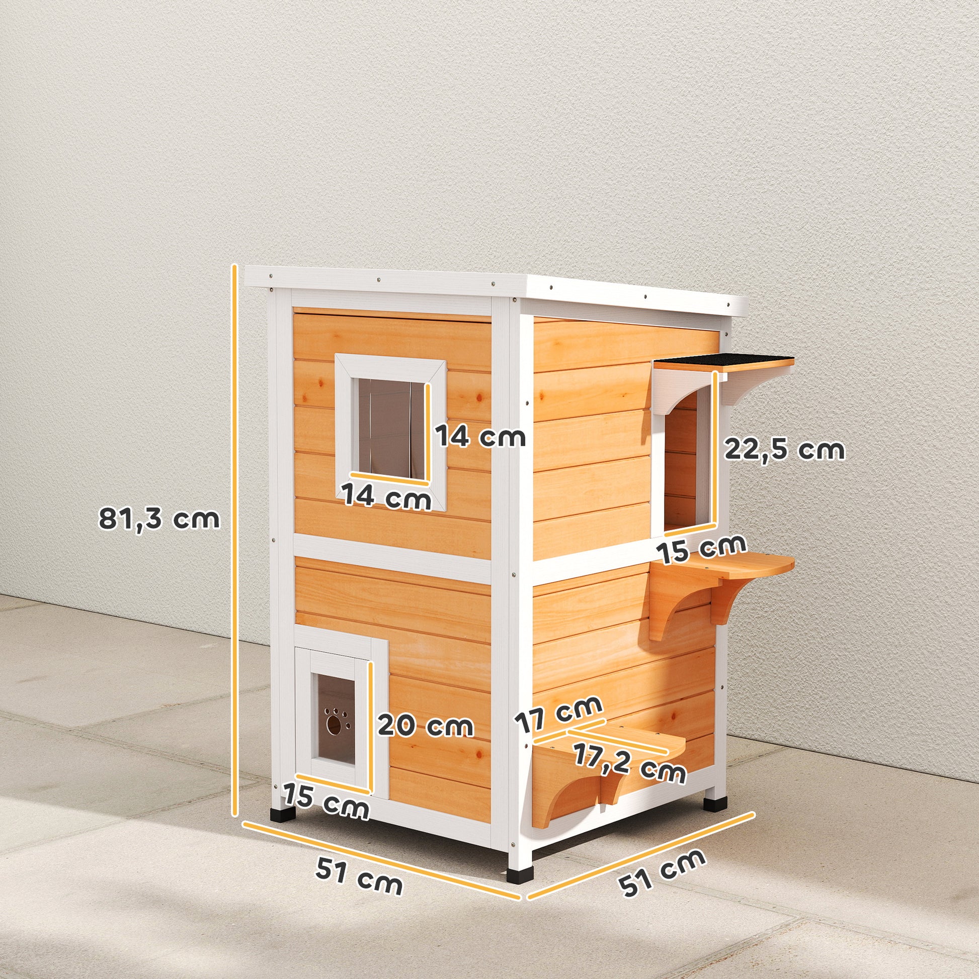 Pawhut Caseta Para Gatos De Madera Exterior Con Techo Abatible 51x51x81,3 Cm_2