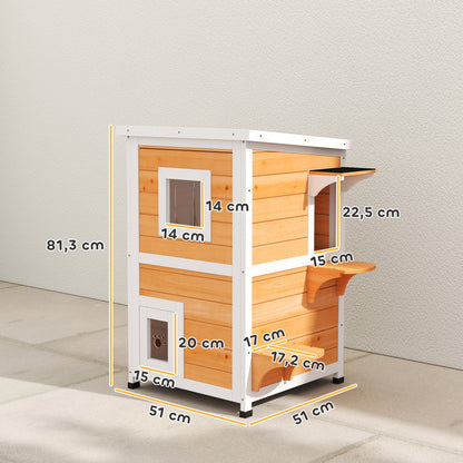 Pawhut Caseta Para Gatos De Madera Exterior Con Techo Abatible 51x51x81,3 Cm_2