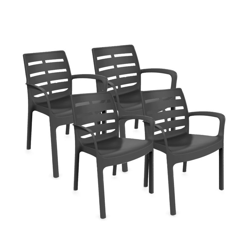 Pack 4 Sillas De Exterior Maui Apilables, Polipropileno, Antracita, 61 X 82 X 54_1